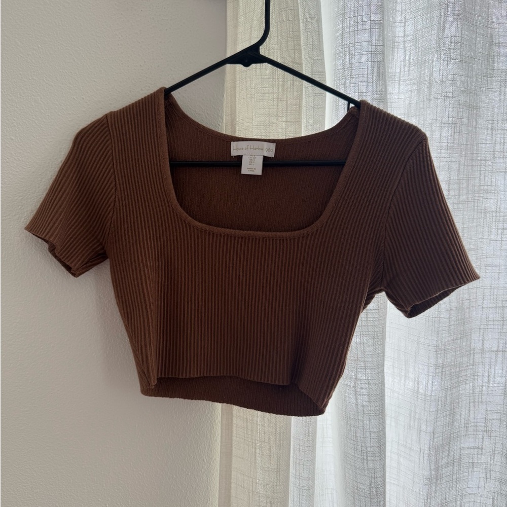House of Harlow 1960 Chocolate Ribbed Crop Top